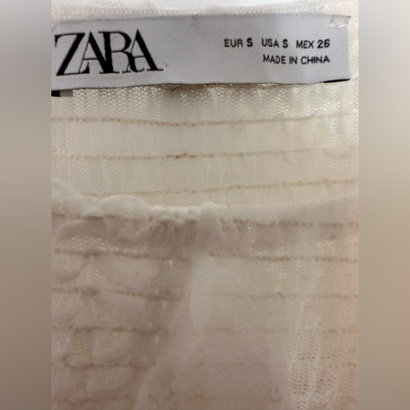 ZARA Blouse Crop Top Semi Sheer FEATHER Fringe NWOT - Picture 5 of 6